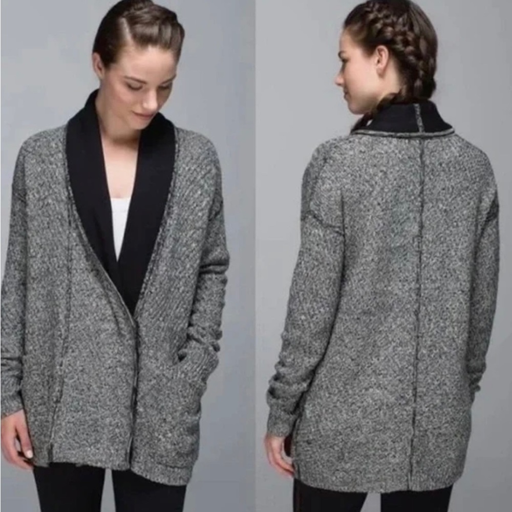 Lululemon Post Practice Cardigan Ghost Snap Front Sweater Size 8